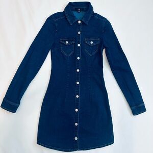 Missguided Denim Button Up Long Sleeve Dress
